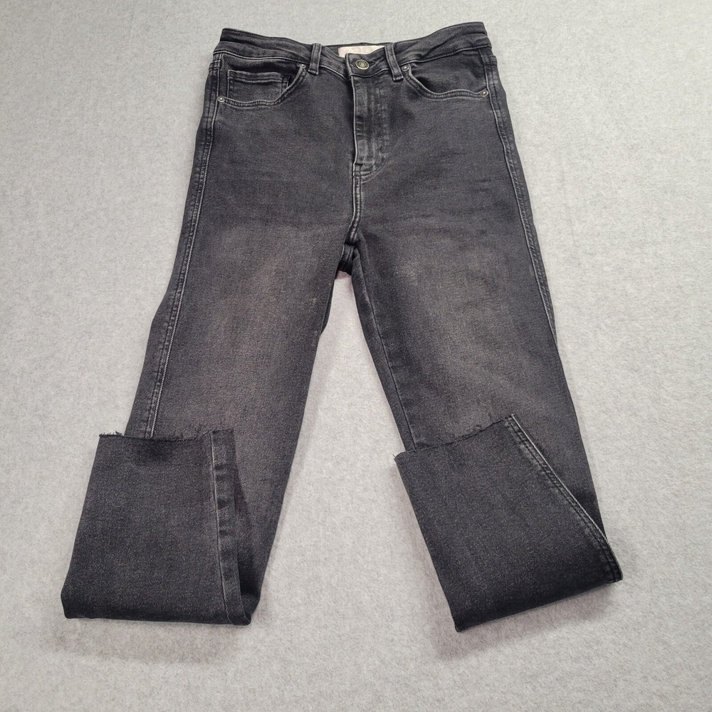 We The Free Free People Black High Rise Straight Leg Raw Hem Jeans Women Size 29